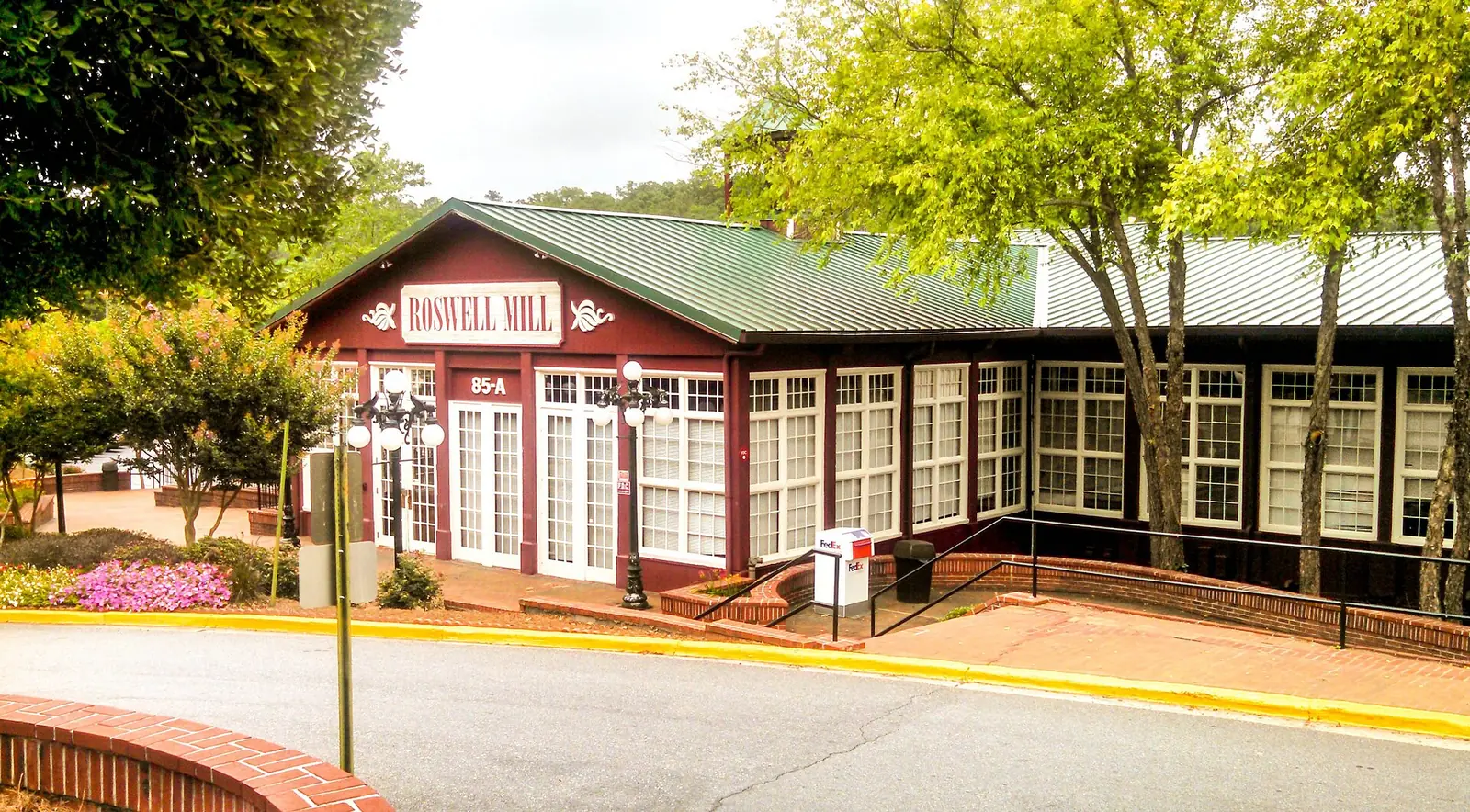 The brick Roswell Mill No. 2 building, built in 1882, at the Roswell Mill site