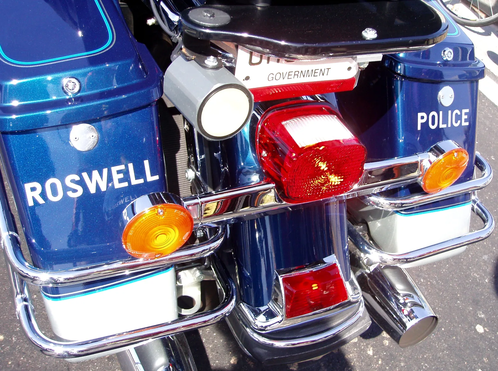 A Roswell Police Department motorcycle.