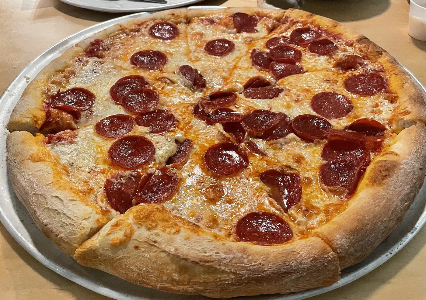 A pepperoni pizza from Fellini's Pizza in Atlanta. The photo was not taken at a Roswell restaurant.